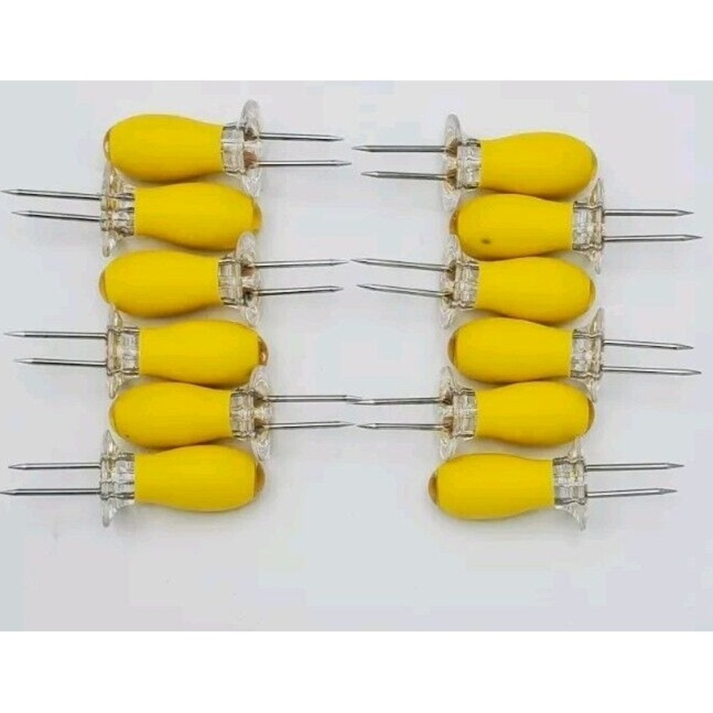 Jumbo Soft Grip Corn On The Cob Holders Handles 6 Pair Yellow & Clear Plastic